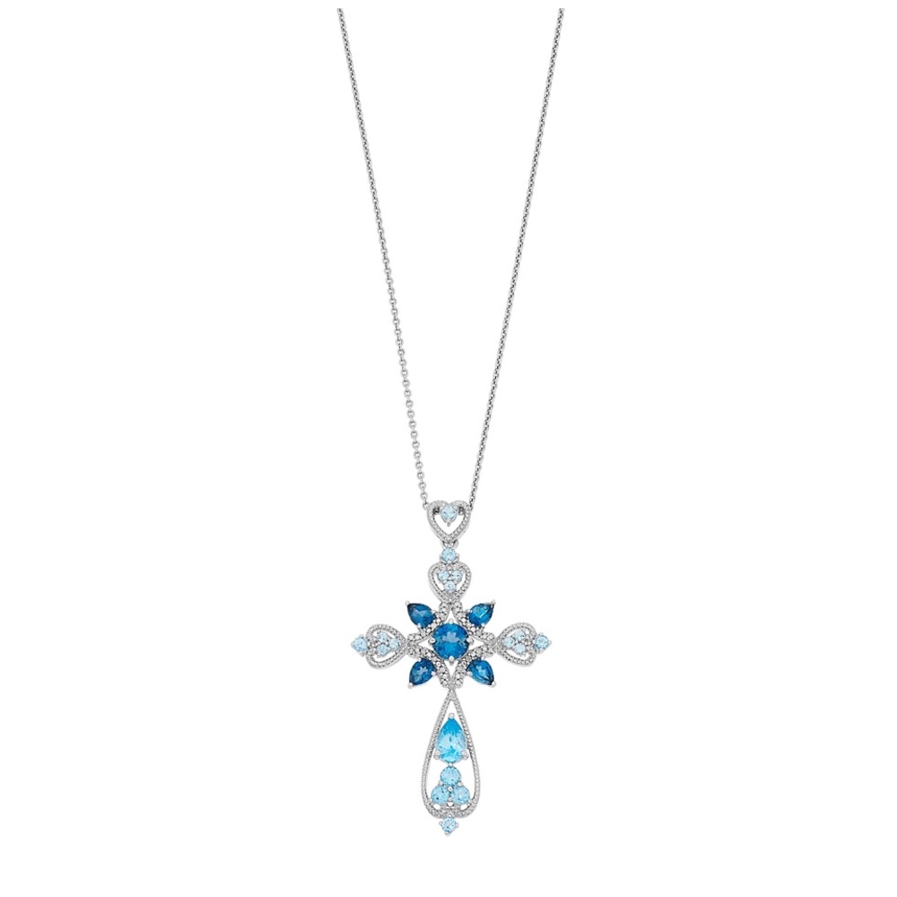 Sterling Silver Blue Topaz & Diamond Accent Cross Pendant Necklace